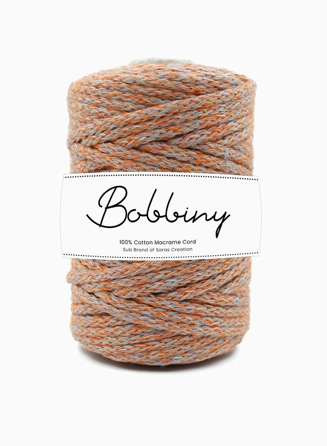 BOBBINY بوبيني | خيط دوري قطني محبوك للمكرمية، مناسب لأعمال المكرمية اليدوية وغيرها من المشاريع، مزيج برتقالي متعدد الألوان، 5 مم، 50 متر - Image 1